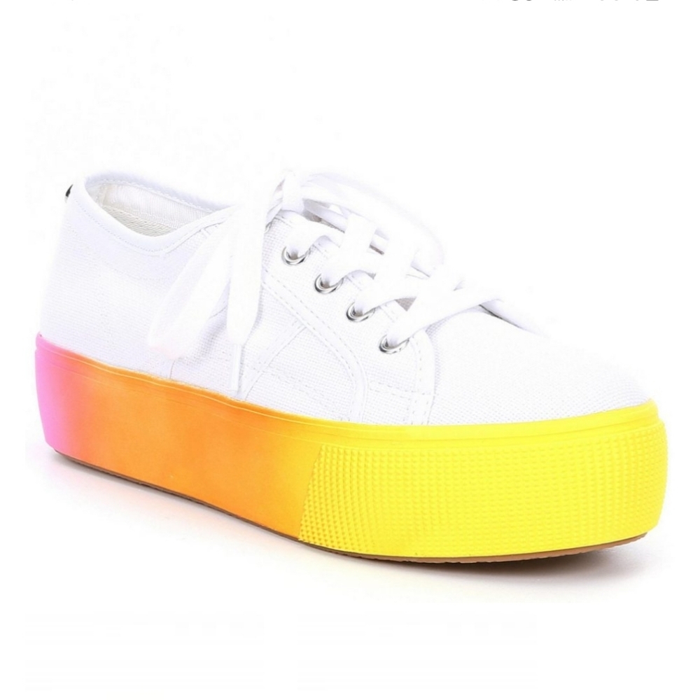 STEVE MADDEN WEDGES EMMI RAINBOW CANVAS PLATFORM SNEAKERS RAINBOW/MULTI WOMEN